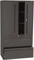 Hon - 36" Wide x 67" High x 19-1/4" Deep, 2 Drawer Lateral File with Lock - Steel, Charcoal - Exact Tool & Supply