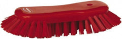 Vikan - 1.3" Bristle Length, Polyester Utility Scrub Brush - 7-3/4" Long x 3" Wide Head, 8" OAL, European Threaded Handle, Red, Polypropylene Block - Exact Tool & Supply