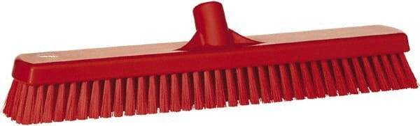 Vikan - 1.8" Bristle Length, Polyester Scrub Brush - 18" Long x 2-1/2" Wide Head, 19" OAL, European Threaded Handle, Red, Polypropylene Block - Exact Tool & Supply