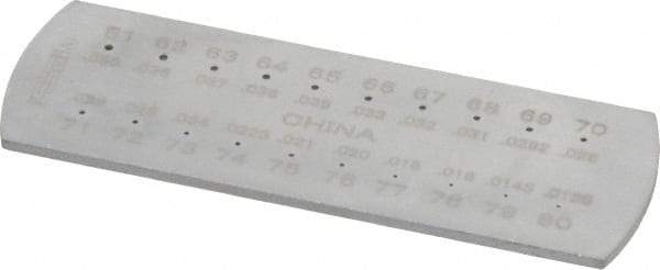 SPI - #80 Wire to #61 Wire Hole Size Drill Gage - 6 Inch Long, 2-1/2 Inch Wide, 20 Holes - Exact Tool & Supply