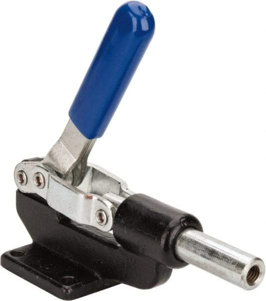 Gibraltar - 800 Lb Load Capacity, Flanged Base, Carbon Steel, Standard Straight Line Action Clamp - 4 Mounting Holes, 0.38" Mounting Hole Diam, 0.62" Plunger Diam, Whale Tail Handle - Exact Tool & Supply