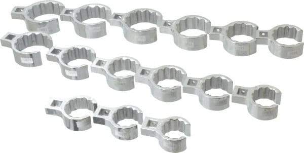 Proto - 15 Piece 1/2" Drive Flare Nut Crowfoot Wrench Set - 1-1/8 to 2", with Clip Rail - Exact Tool & Supply