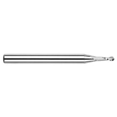 ‎0.038″ Dia. × 1/8″ Shank × 0.114″ DOC × 1-1/2″ OAL, Carbide Uncoated, Stub|Standard , 2 Flute, Ballnose End Mill - Exact Tool & Supply