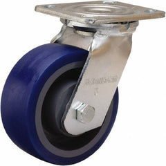 Hamilton - 5" Diam x 2" Wide x 6-1/2" OAH Top Plate Mount Swivel Caster - Polyurethane Mold onto Cast Iron Center, 840 Lb Capacity, Sealed Precision Ball Bearing, 4 x 4-1/2" Plate - Exact Tool & Supply