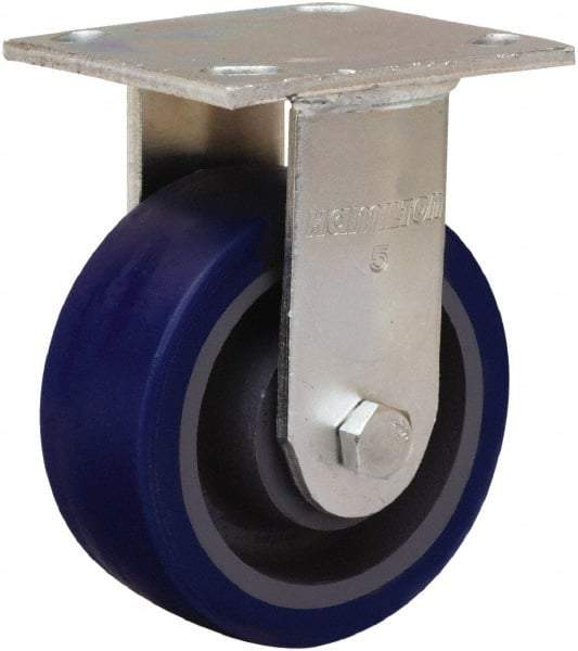 Hamilton - 5" Diam x 2" Wide x 6-1/2" OAH Top Plate Mount Rigid Caster - Polyurethane Mold onto Cast Iron Center, 840 Lb Capacity, Sealed Precision Ball Bearing, 4 x 4-1/2" Plate - Exact Tool & Supply