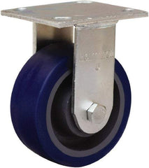 Hamilton - 5" Diam x 2" Wide x 7" OAH Top Plate Mount Rigid Caster - Polyurethane Mold onto Cast Iron Center, 840 Lb Capacity, Sealed Precision Ball Bearing, 4 x 4-1/2" Plate - Exact Tool & Supply