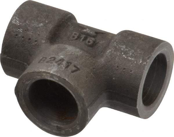 Made in USA - Size 3/8", Class 3,000, Forged Carbon Steel Black Pipe Tee - 3,000 psi, Socket Weld End Connection - Exact Tool & Supply