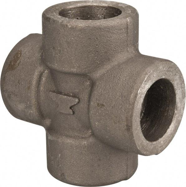 Made in USA - Size 1/2", Class 3,000, Forged Carbon Steel Black Pipe Cross - 3,000 psi, Socket Weld End Connection - Exact Tool & Supply