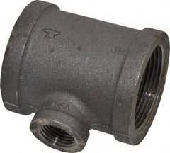 Made in USA - Size 1-1/2 x 1-1/2 x 1/2", Class 150, Malleable Iron Black Pipe Reducing Tee - 300 psi, Threaded End Connection - Exact Tool & Supply