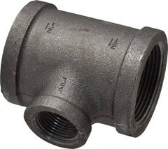Made in USA - Size 1-1/2 x 1-1/2 x 3/4", Class 150, Malleable Iron Black Pipe Reducing Tee - 300 psi, Threaded End Connection - Exact Tool & Supply