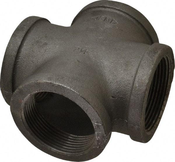 Made in USA - Size 2-1/2", Class 150, Malleable Iron Black Pipe Cross - 300 psi, Threaded End Connection - Exact Tool & Supply