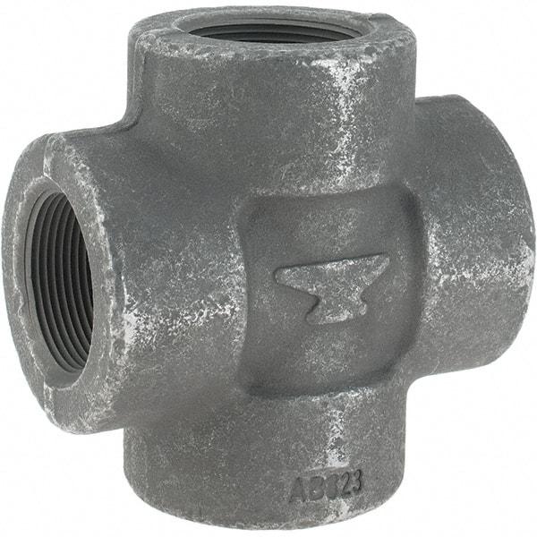 Made in USA - Size 1-1/2", Class 3,000, Forged Carbon Steel Black Pipe Cross - 3,000 psi, Threaded End Connection - Exact Tool & Supply