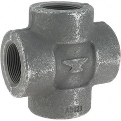 Made in USA - Size 1-1/2", Class 3,000, Forged Carbon Steel Black Pipe Cross - 3,000 psi, Threaded End Connection - Exact Tool & Supply