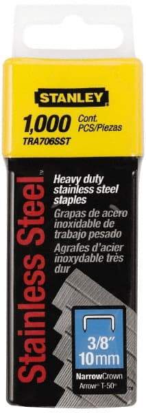 Stanley - 27/64" Wide Stainless Steel Narrow Crown Staples - 3/8" Leg Length - Exact Tool & Supply