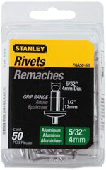 Stanley - Aluminum Color Coded Blind Rivet - Aluminum Mandrel, 3/8" to 1/2" Grip, 5/16" Head Diam, 0.156" to 0.164" Hole Diam, 0.675" Length Under Head, 5/32" Body Diam - Exact Tool & Supply