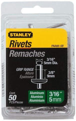 Stanley - Aluminum Color Coded Blind Rivet - Aluminum Mandrel, 0.313" to 3/8" Grip, 3/8" Head Diam, 0.188" to 0.196" Hole Diam, 0.575" Length Under Head, 3/16" Body Diam - Exact Tool & Supply