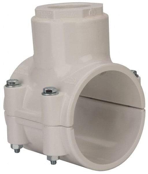 Value Collection - 3 x 1-1/4" PVC Plastic Pipe Clamp On Saddle with EPDM O-Ring - Schedule 40, Pipe O.D. x Soc End Connections - Exact Tool & Supply