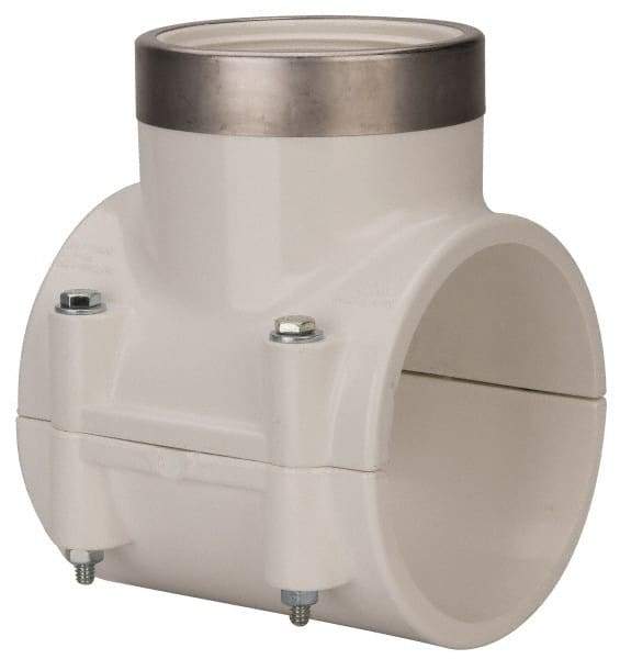 Value Collection - 4 x 3" PVC Plastic Pipe Clamp On Saddle with EPDM O-Ring - Schedule 40, Pipe O.D. x SR Fipt End Connections - Exact Tool & Supply