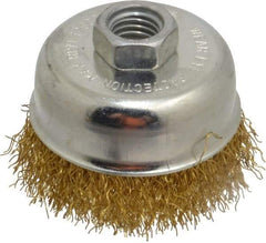 Value Collection - 2-3/4" Diam, 5/8-11 Threaded Arbor, Brass Fill Cup Brush - 0.014 Wire Diam, 7/8" Trim Length, 12,500 Max RPM - Exact Tool & Supply