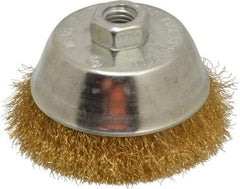 Value Collection - 4" Diam, 5/8-11 Threaded Arbor, Brass Fill Cup Brush - 0.008 Wire Diam, 1-1/8" Trim Length, 9,000 Max RPM - Exact Tool & Supply