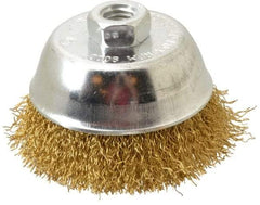 Value Collection - 4" Diam, 5/8-11 Threaded Arbor, Brass Fill Cup Brush - 0.02 Wire Diam, 1-1/8" Trim Length, 9,000 Max RPM - Exact Tool & Supply