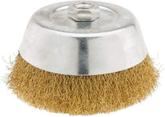 Value Collection - 6" Diam, 5/8-11 Threaded Arbor, Brass Fill Cup Brush - 0.014 Wire Diam, 1-1/4" Trim Length, 6,500 Max RPM - Exact Tool & Supply