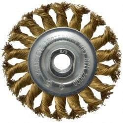 Value Collection - 4" OD, 5/8-11 Arbor Hole, Knotted Brass Wheel Brush - 1/2" Face Width, 7/8" Trim Length, 0.02" Filament Diam, 20,000 RPM - Exact Tool & Supply