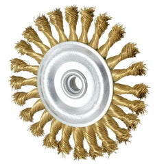 Value Collection - 6" OD, 5/8-11 Arbor Hole, Knotted Brass Wheel Brush - 5/8" Face Width, 1-1/4" Trim Length, 0.02" Filament Diam, 9,000 RPM - Exact Tool & Supply