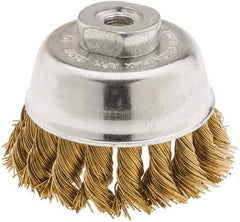 Value Collection - 2-3/4" Diam, 3/8-24 Threaded Arbor, Brass Fill Cup Brush - 0.02 Wire Diam, 3/4" Trim Length, 12,500 Max RPM - Exact Tool & Supply