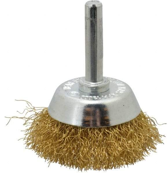 Value Collection - 1-3/4" Diam, 1/4" Shank Diam, Brass Fill Cup Brush - 0.008 Wire Diam, 9/16" Trim Length, 13,000 Max RPM - Exact Tool & Supply