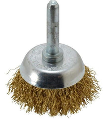 Value Collection - 1-3/4" Diam, 1/4" Shank Diam, Brass Fill Cup Brush - 0.012 Wire Diam, 9/16" Trim Length, 13,000 Max RPM - Exact Tool & Supply