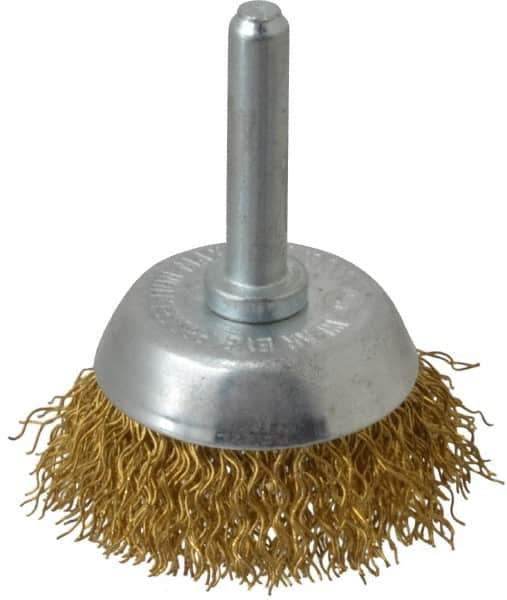 Value Collection - 1-3/4" Diam, 1/4" Shank Diam, Brass Fill Cup Brush - 0.014 Wire Diam, 9/16" Trim Length, 13,000 Max RPM - Exact Tool & Supply