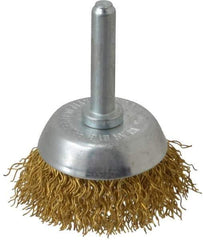 Value Collection - 1-3/4" Diam, 1/4" Shank Diam, Brass Fill Cup Brush - 0.014 Wire Diam, 9/16" Trim Length, 13,000 Max RPM - Exact Tool & Supply
