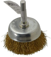 Value Collection - 2" Diam, 1/4" Shank Diam, Brass Fill Cup Brush - 0.008 Wire Diam, 5/8" Trim Length, 13,000 Max RPM - Exact Tool & Supply