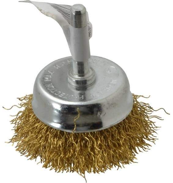 Value Collection - 2" Diam, 1/4" Shank Diam, Brass Fill Cup Brush - 0.014 Wire Diam, 5/8" Trim Length, 13,000 Max RPM - Exact Tool & Supply