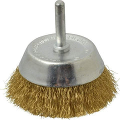 Value Collection - 2-3/4" Diam, 1/4" Shank Diam, Brass Fill Cup Brush - 0.008 Wire Diam, 7/8" Trim Length, 8,500 Max RPM - Exact Tool & Supply