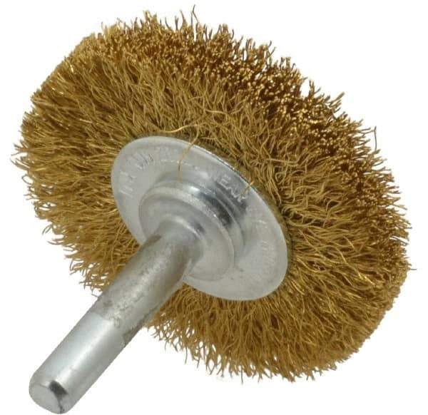 Value Collection - 2" OD, 1/4" Shank Diam, Crimped Brass Wheel Brush - 5/16" Face Width, 1/2" Trim Length, 0.008" Filament Diam, 20,000 RPM - Exact Tool & Supply