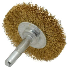 Value Collection - 2" OD, 1/4" Shank Diam, Crimped Brass Wheel Brush - 5/16" Face Width, 1/2" Trim Length, 0.008" Filament Diam, 20,000 RPM - Exact Tool & Supply