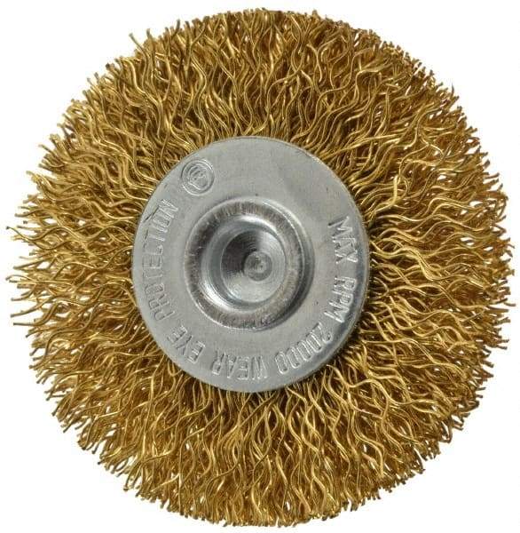 Value Collection - 2" OD, 1/4" Shank Diam, Crimped Brass Wheel Brush - 5/16" Face Width, 1/2" Trim Length, 0.014" Filament Diam, 20,000 RPM - Exact Tool & Supply