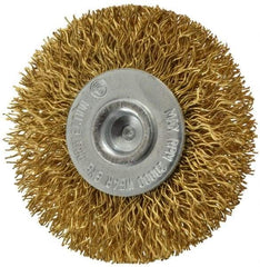 Value Collection - 2" OD, 1/4" Shank Diam, Crimped Brass Wheel Brush - 5/16" Face Width, 1/2" Trim Length, 0.014" Filament Diam, 20,000 RPM - Exact Tool & Supply