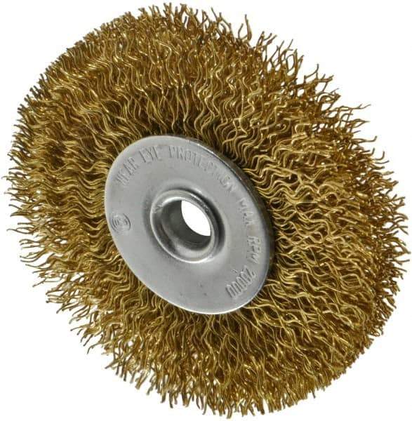 Value Collection - 2-1/2" OD, 1/4" Shank Diam, Crimped Brass Wheel Brush - 3/8" Face Width, 1/2" Trim Length, 0.014" Filament Diam, 20,000 RPM - Exact Tool & Supply