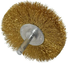 Value Collection - 3" OD, 1/4" Shank Diam, Crimped Brass Wheel Brush - 3/8" Face Width, 7/8" Trim Length, 0.008" Filament Diam, 20,000 RPM - Exact Tool & Supply
