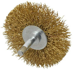 Value Collection - 3" OD, 1/4" Shank Diam, Crimped Brass Wheel Brush - 3/8" Face Width, 7/8" Trim Length, 0.02" Filament Diam, 20,000 RPM - Exact Tool & Supply