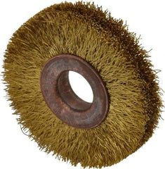Value Collection - 2" OD, 1/2" Arbor Hole, Crimped Brass Wheel Brush - 5/16" Face Width, 3/8" Trim Length, 0.008" Filament Diam, 20,000 RPM - Exact Tool & Supply