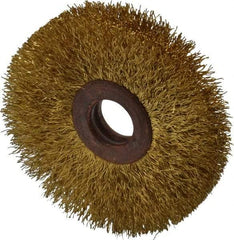 Value Collection - 2-1/2" OD, 1/2" Arbor Hole, Crimped Brass Wheel Brush - 3/8" Face Width, 3/4" Trim Length, 0.008" Filament Diam, 15,000 RPM - Exact Tool & Supply