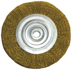 Value Collection - 8" OD, 2" Arbor Hole, Crimped Brass Wheel Brush - 1" Face Width, 1-3/4" Trim Length, 0.012" Filament Diam, 4,500 RPM - Exact Tool & Supply