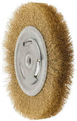 Value Collection - 6" OD, 5/8" Arbor Hole, Crimped Brass Wheel Brush - 1" Face Width, 1-1/8" Trim Length, 0.008" Filament Diam, 6,000 RPM - Exact Tool & Supply