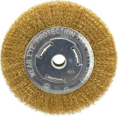 Value Collection - 6" OD, 5/8" Arbor Hole, Crimped Brass Wheel Brush - 1/2" Face Width, 1-1/8" Trim Length, 0.014" Filament Diam, 6,000 RPM - Exact Tool & Supply