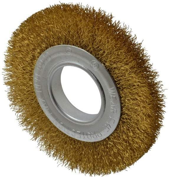 Value Collection - 6" OD, 2" Arbor Hole, Crimped Brass Wheel Brush - 7/8" Face Width, 1-1/8" Trim Length, 0.014" Filament Diam, 6,000 RPM - Exact Tool & Supply