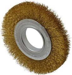 Value Collection - 6" OD, 2" Arbor Hole, Crimped Brass Wheel Brush - 7/8" Face Width, 1-1/8" Trim Length, 0.014" Filament Diam, 6,000 RPM - Exact Tool & Supply